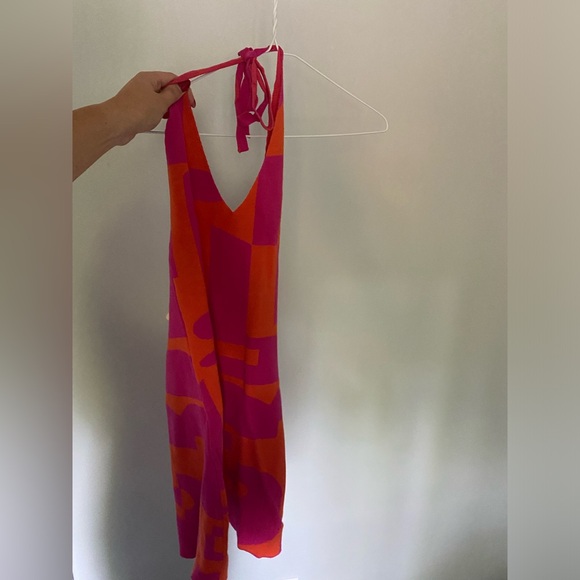 The Groove Knit Halter Dress - Orange and Pink Geo - Picture 2 of 3